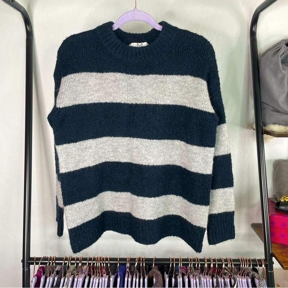 MAGASCHONI Navy And Gray Striped Pullover Sweater - Picture 1 of 4